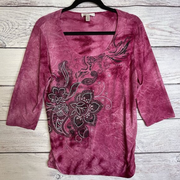 Dress Barn Y2K Top Size M Floral Rhinestones Ruching Fairy Core Friends Rachel - Picture 1 of 15
